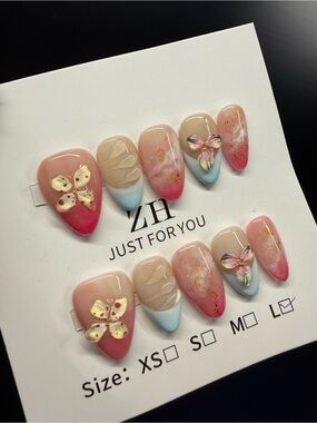 3D Press-On Nail Set with Nude & Pastel Accents